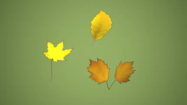 四款不同形态秋季黄叶组合 3D 自然场景装饰模型