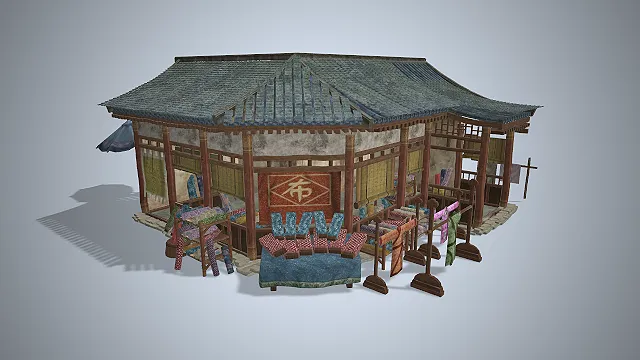 古风布庄  绸缎铺  青瓦木构民居  城镇场景