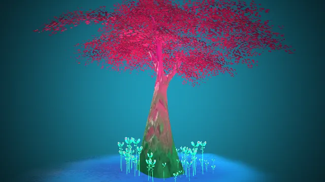 风格化奇幻场景河流树木草丛动画