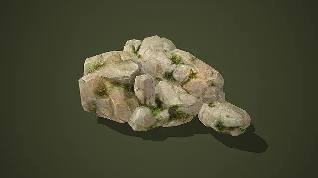 低模带苔藓的自然岩石堆游戏场景模型