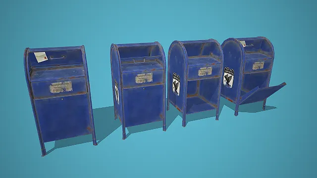 卡通风格复古做旧蓝色邮筒信箱组合装饰道具