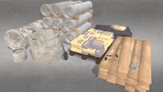 建筑工地工具资产包道具资源木板水泥管道