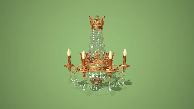 欧式古典金色水晶四臂烛台壁灯场景装饰模型