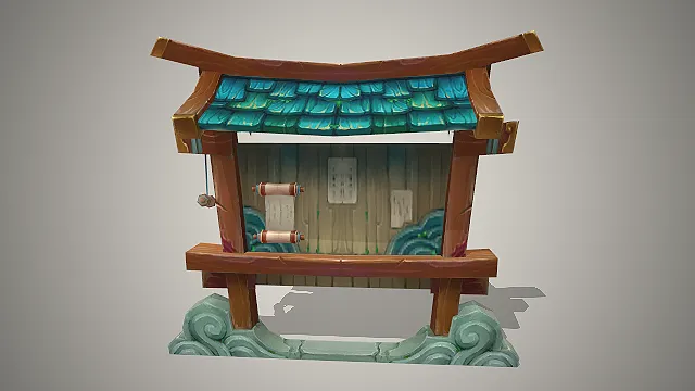 古风公告栏  格告示牌  石质基座  村落建筑