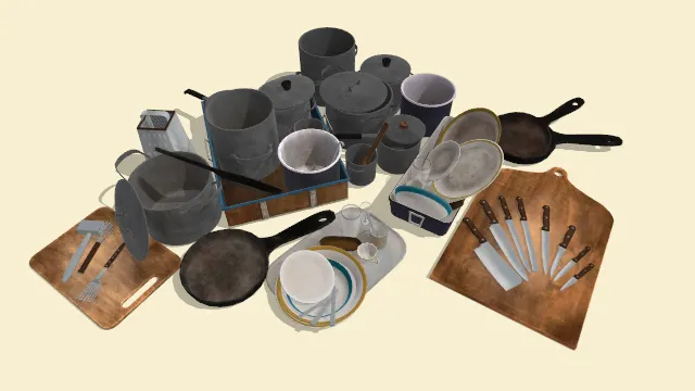 破旧的餐厅厨房套装道具建模