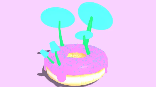 卡通风格化的甜甜圈长有蘑菇的动画