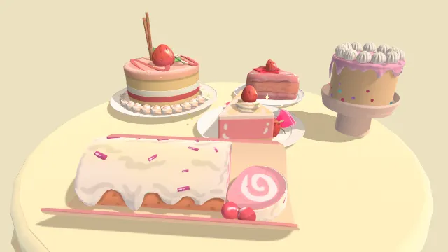 粉色甜点蛋糕套装面包卷草莓水果食物