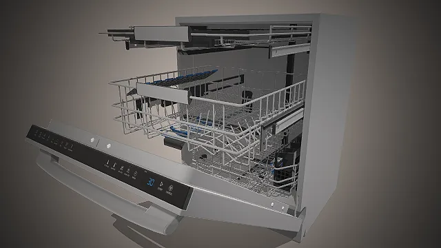 一个纯白配色的嵌入式洗碗机3D模型