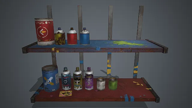复古涂鸦工具货架模型