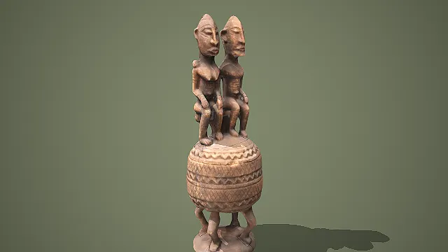 非洲部落风格双人坐像陶制容器 3D 模型