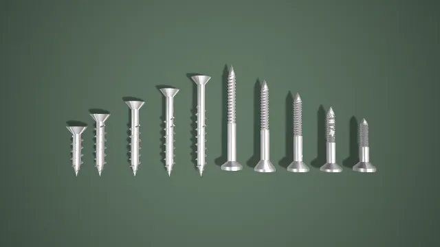 多规格自攻螺丝组合 3D 低多边形工业零件场景装饰模型