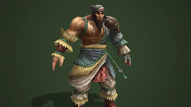 单肩披甲的粗布壮汉古风江湖武夫游戏角色模型