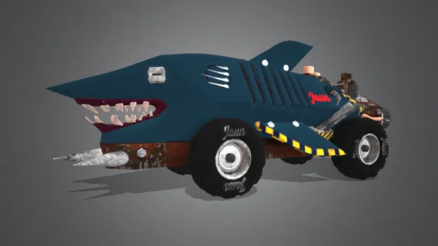 鲨鱼样子的汽车灾难乐趣带有武器攻击性