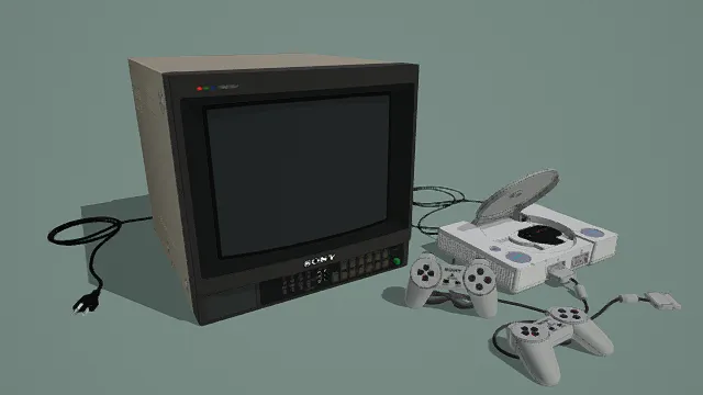 3D卡通风格棕黑灰白系复古电玩设备模型组，创意设计（3D电玩模型组、卡通风格、卡通复古电玩风，设备设计主题）