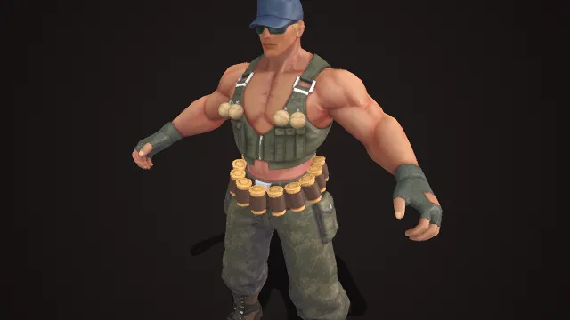 迷彩重装：弹药武装的壮汉战士  军事风格  肌肉贲张  格斗角色  迷彩元素  硬核动作类