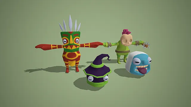 卡通 Q 版部落怪物角色 3D 模型合集 游戏角色资产包