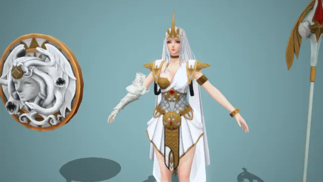 游戏角色  绑定  人物  女战神  武士  长矛  盾