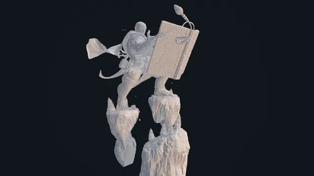 3D卡通风格角色雕像模型，创意设计（3D角色、卡通风格、神秘史诗风，角色设计主题）
