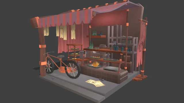 复古角落商店游戏场景摊位模型