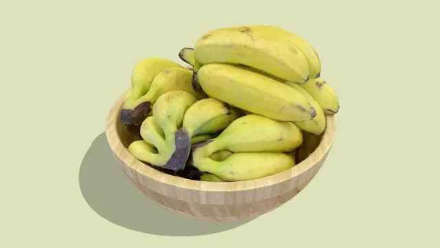 现实扫描木碗装的香蕉模型水果食物
