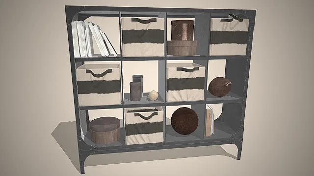 工业风铁艺置物架  收纳筐  开放式格子储物  复古做旧工艺