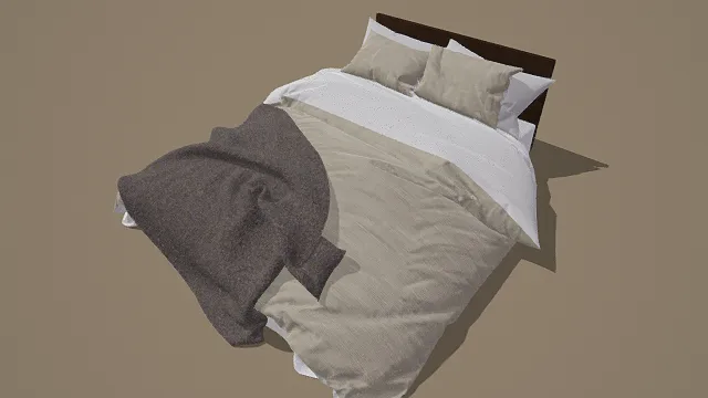 3D卡通风格棕灰白系床具模型，创意设计（3D家具、卡通风格、卡通现代简约风，家居设计主题）