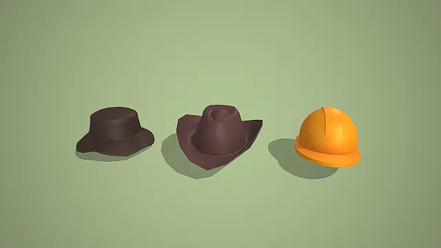 渔夫帽牛仔帽安全帽套装 3D 低多边形配饰模型
