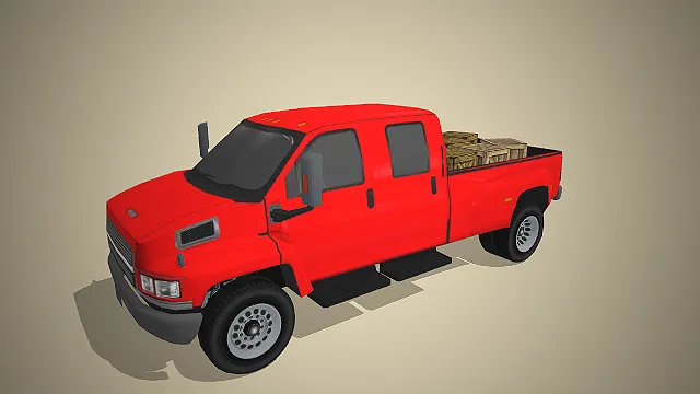 红色双排座载货皮卡 3D 模型