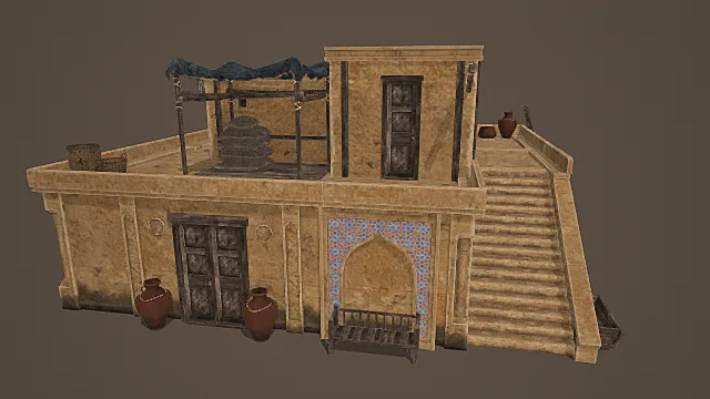 西域风情屋顶储物型商住建筑模型