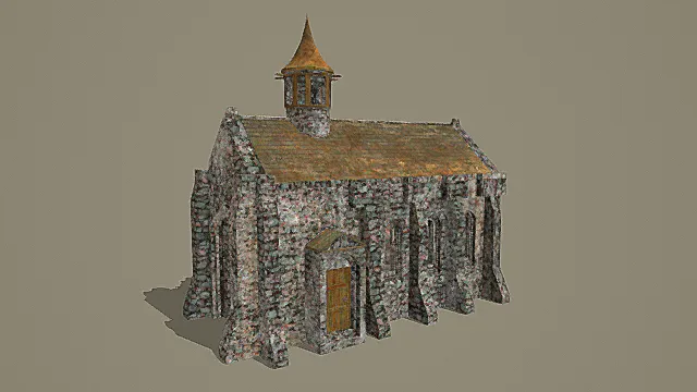 复古石砌带尖顶塔楼建筑3D模型