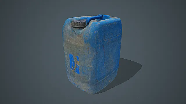 废土生存风格脏旧蓝色油桶模型