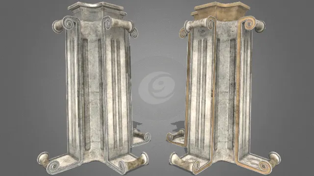 古董对称方形支柱破旧古典基座支架