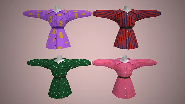 复古衬衫裙  收腰腰带  灯笼袖设计  服饰模型  