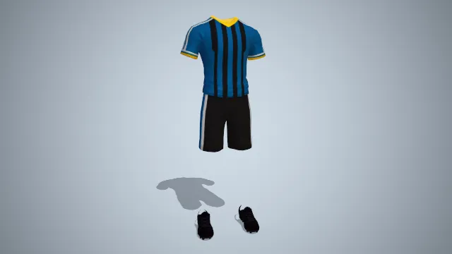 蓝色运动短袖黑色条纹黑色短裤运动鞋