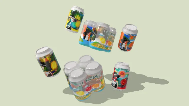 热缩包装中的一堆听装饮料饮品