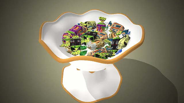 一个写实风格的3D糖果盘模型