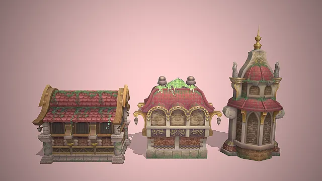 小镇民居建筑  欧式乡村  做旧复古  市集场景