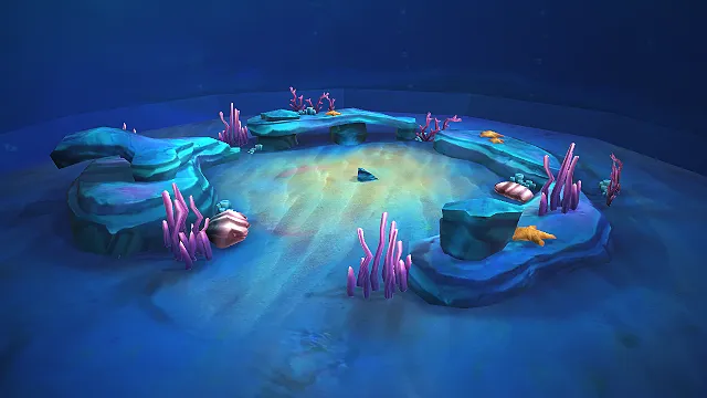 一个卡通风格的充满海底休闲探险趣味的3D浅海环形竞技场模型