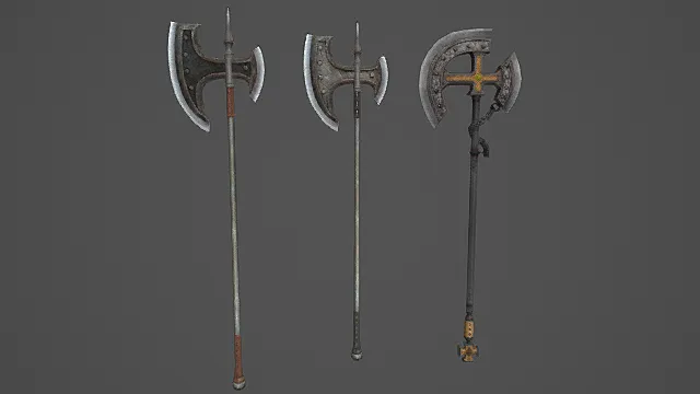 复古圣纹战斧套装游戏武器3D模型