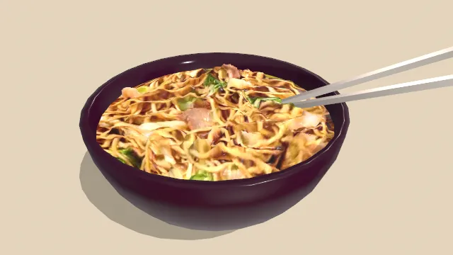 紫色碗装满面条一双筷子食物