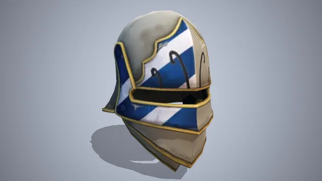 骑士头盔有蓝白条纹装饰