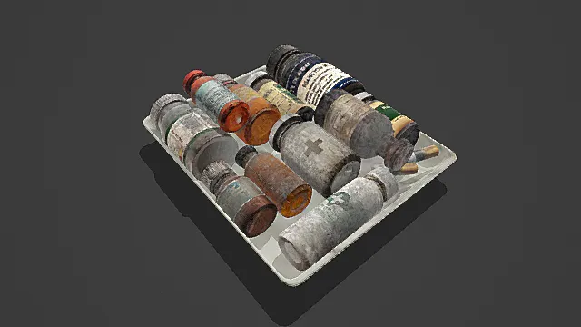 复古做旧药瓶收纳盘组合3D模型