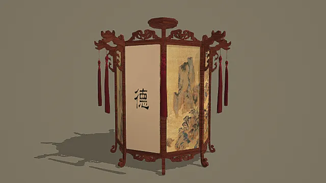 复古中式山水题字宫灯3D模型