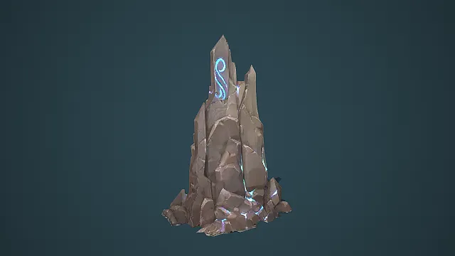带蓝色符文光效的高耸尖峰岩石 3D 模型