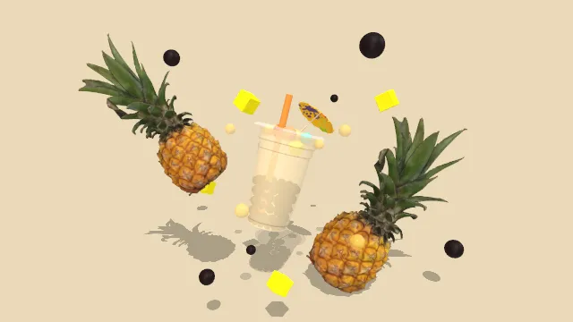 菠萝珍珠奶茶透明杯子热带风暴饮品