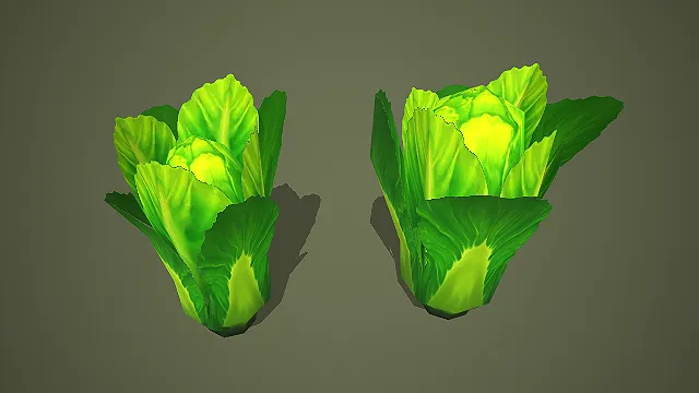 低模两株包心菜状植物模型 游戏场景植被素材