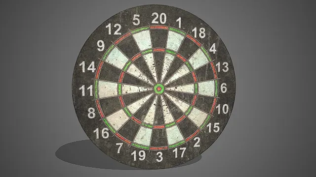 标准飞镖靶  数字环形标注  做旧磨损质感  娱乐器材