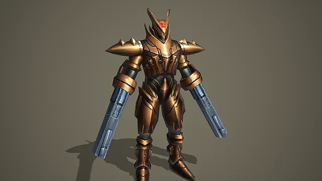 金铜色双炮装甲机甲战士特摄反派角色模型