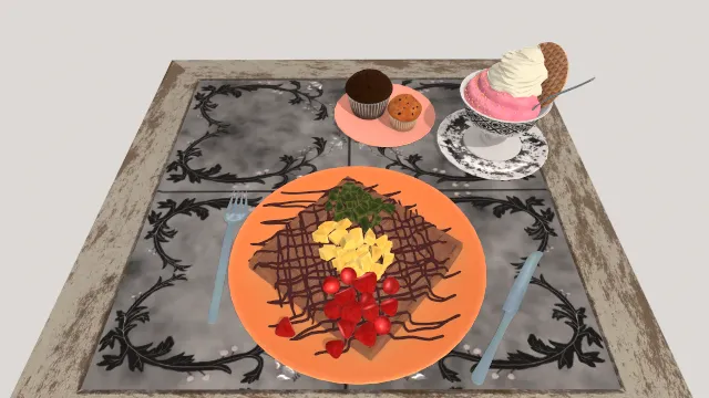 木板放有餐厅食物肉类甜点面包饮食