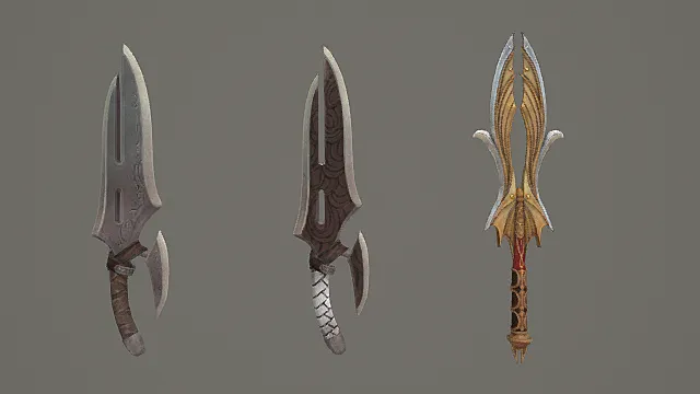 复古魔纹双刃套装游戏武器3D模型